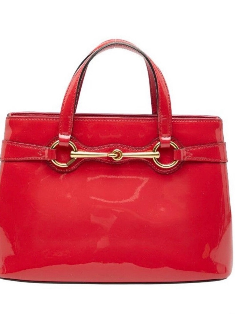 Gucci Red Patent Leather Top-Handle Satchel with Gold Hardware
